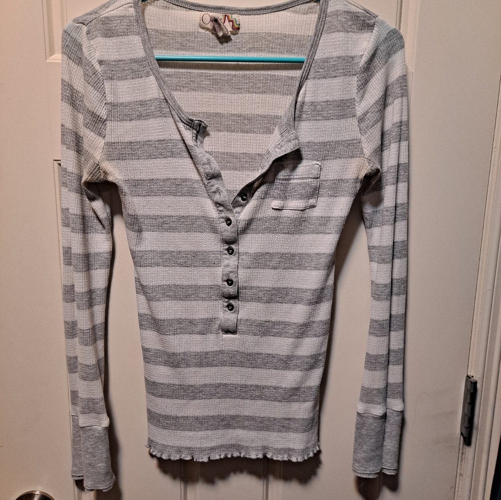 Gray and White Striped Henley
